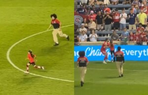 Jovem invasor de campo amarra a segurança da MLS em um momento viral hilariante
