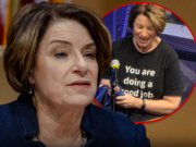 A senadora Amy Klobuchar usa camiseta ‘Bom trabalho’ em meio à paralisação do governo