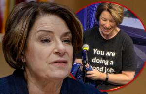 A senadora Amy Klobuchar usa camiseta ‘Bom trabalho’ em meio à paralisação do governo