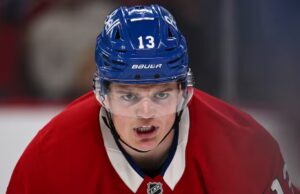 O estado do curso de 50 partidas de Cole Caufield com 11 partidas por jogo