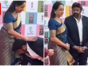 Nandamuri Balakrishna toca os pés de Hema Malini