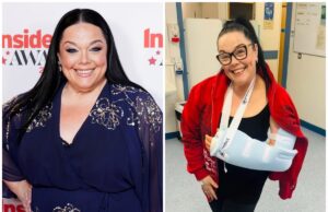 Lisa Riley correu para o hospital depois de uma ‘queda muito forte’ que a deixou precisando de cirurgia