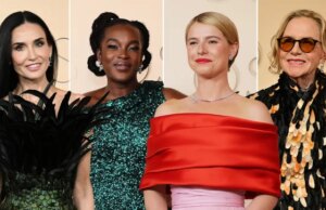 Demi Moore arrasa penas de pavão e Jessie Buckley contrasta cores no tapete vermelho do Oscar 2026