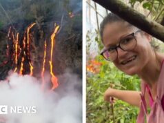 Assistir: Residente da Reunião chega perto da lava do vulcão em erupção