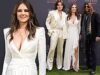 Elizabeth Hurley parece sensacional em um vestido profundo ao se juntar ao namorado Billy Ray Cyrus e ao filho Damian no repleto de estrelas Olivier Awards