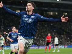 Arsenal vence Sporting Lisboa com gol tardio de Havertz nas quartas de ultimate da Liga dos Campeões