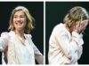 Rosamund Pike luta contra as lágrimas durante a chamada ao palco da peça londrina Inter Alia