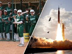 O lançamento do Artemis II rouba a cena no jogo de softball da faculdade enquanto os jogadores olham para o céu com espanto