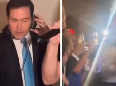 Marco Rubio DJs no casamento, vistos usando fones de ouvido e debruçados sobre o deck em vídeo viral