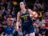 A guarda febril Caitlin Clark (atrás) sai contra Hearth