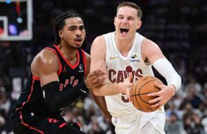 Sam Merrill dos Cavaliers foi eliminado devido a uma lesão no tendão da coxa contra os Pistons no jogo 2