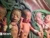 A alegria da mulher etíope com raros quíntuplos após 12 anos tentando ter um filho