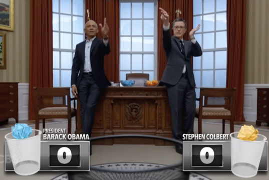 Stephen Colbert desafia Barack Obama para uma revanche tensa no basquete