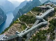 A escada rolante mais longa do mundo: a ‘escada do céu’ de 905 metros da China permite subir 80 andares em 20 minutos