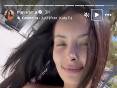 A recém-solteira Maya Jama mostra seu peito em um biquíni minúsculo enquanto posa à beira da piscina em Ibiza durante as filmagens da Ilha do Amor