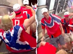 A loucura viking toma conta da escada rolante de Boston enquanto torcedores noruegueses marcham em direção à partida da Copa do Mundo