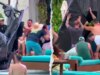 Cena aterrorizante se desenrola quando a estrutura da cabana de metallic bate na área lotada da piscina do cassino