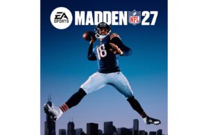 Caleb Williams faz pose de arremesso para capa do Madden NFL 27